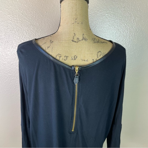ZARA BLACK TOP BLOUSE  GOLD ZIPPER FAUX LEATHER TRIM SIZE LARGE - Picture 4 of 10